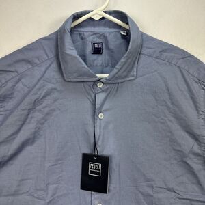 $275 FIDELI Mens Dress Shirt 18/45 2XL Blue Long Sleeve Button Up Made Italy NWT